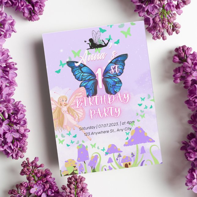 Fairy First Birthday Princess Butterfly Mushroom Invitation (Creator Uploaded)