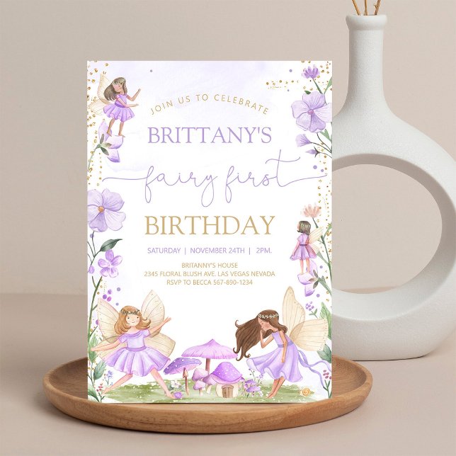 Fairy First Birthday Purple Wildflower Invitation (Creator Uploaded)