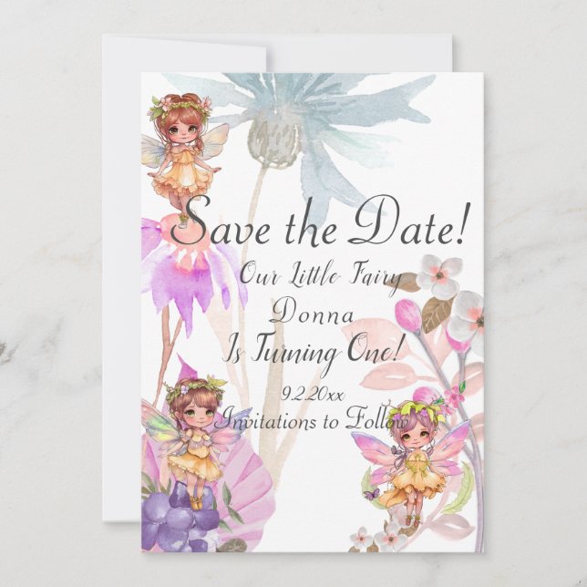 Fairy First Birthday Save the Date Invitation (Front)