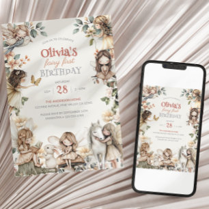 Fairy First Birthday Watercolor Fairies Invitation