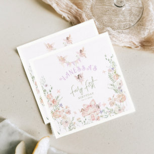 Fairy First Birthday Whimsical garden Lilac Napkin