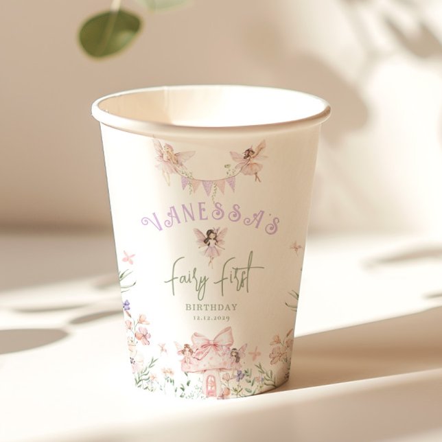 Fairy First Birthday Whimsical garden Lilac Paper Cups (Creator Uploaded)
