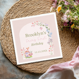 Fairy First Birthday Whimsical Mushroom Floral Napkin