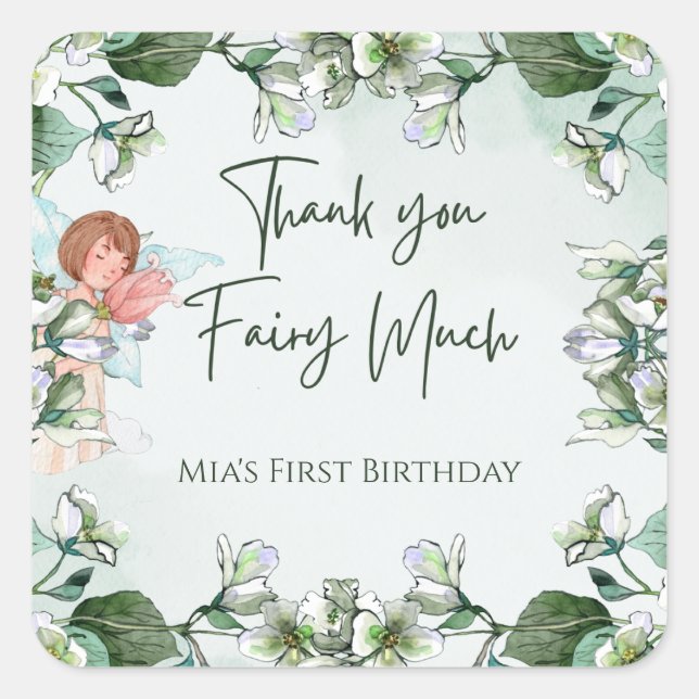 Fairy First Enchanted 1st Thank you Fairy Much  Square Sticker (Front)