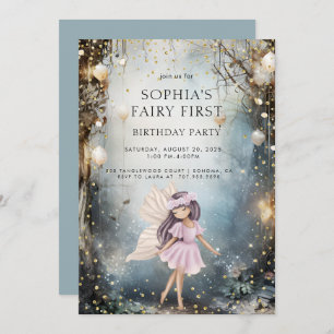 Fairy First Enchanted Forest Girl 1st Birthday Invitation