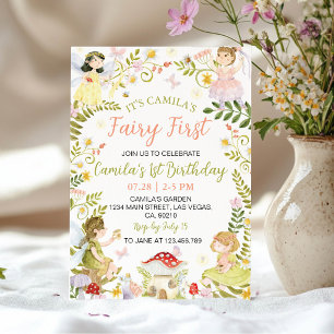 Fairy First Floral Garden Birthday Party Invitation