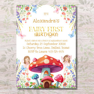 Fairy First Floral Girl 1st Birthday Party Invitation