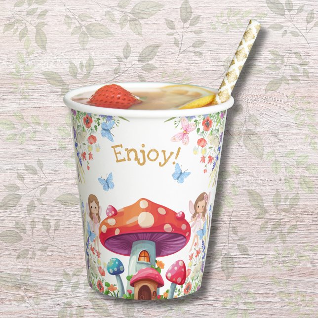 Fairy First Floral Girl 1st Birthday Party Paper Cups (Creator Uploaded)