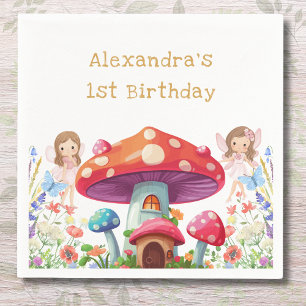 Fairy First Floral Girl's 1st Birthday Party Napkin