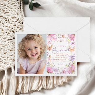 Fairy First Girl 1st Birthday Party  Thank You Card