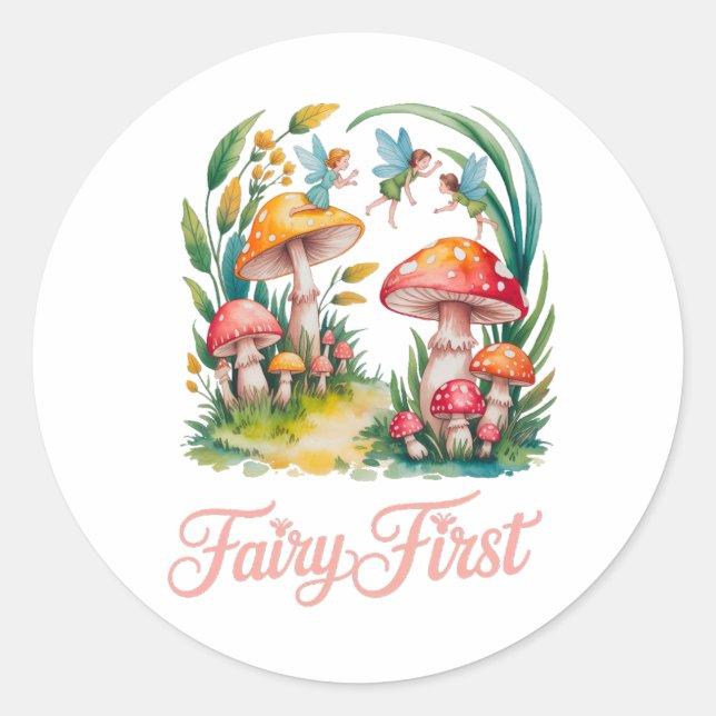 Fairy First Girl Birthday Party Classic Round Sticker (Front)