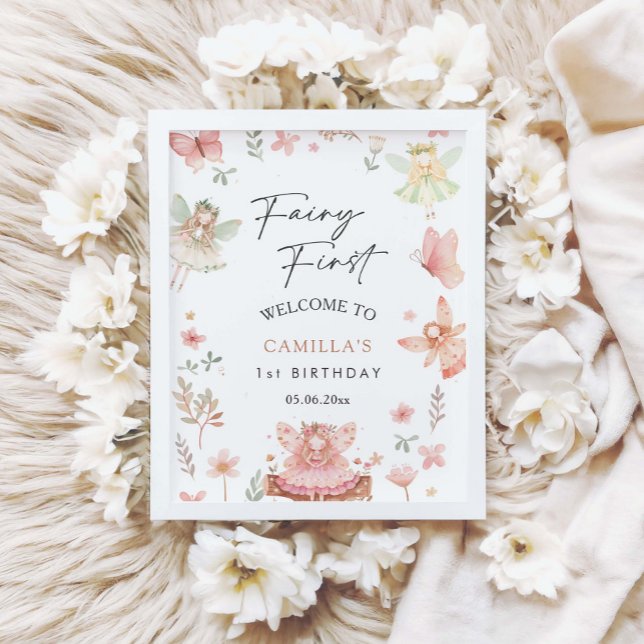 Fairy First Girl Whimsical Birthday Party Welcome Poster (Creator Uploaded)