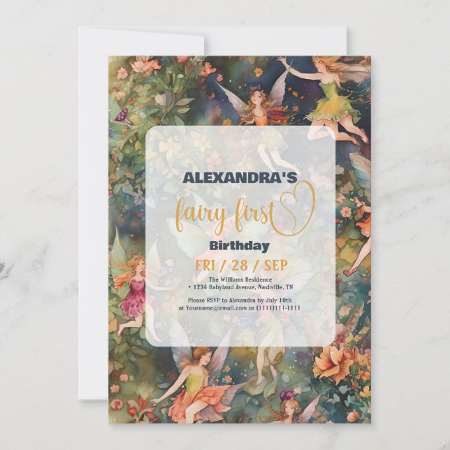 Fairy First Girl's 1st Birthday Invitation (Front)