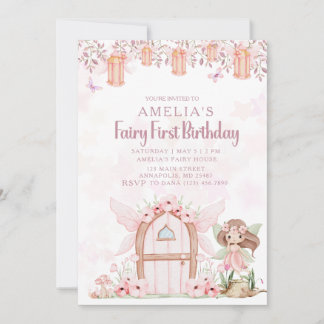 Fairy First Girl's 1st Birthday Party Custom Invitation