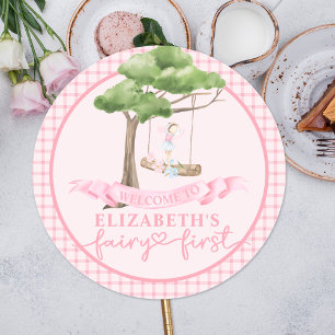 Fairy First Girl's 1st Birthday Party Personalised Classic Round Sticker