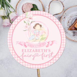 Fairy First Girl's 1st Birthday Party Personalised Classic Round Sticker