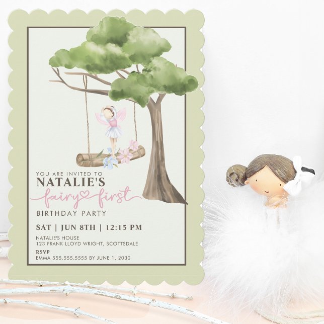 Fairy First Girl's 1st Birthday Party Personalised Invitation (Creator Uploaded)