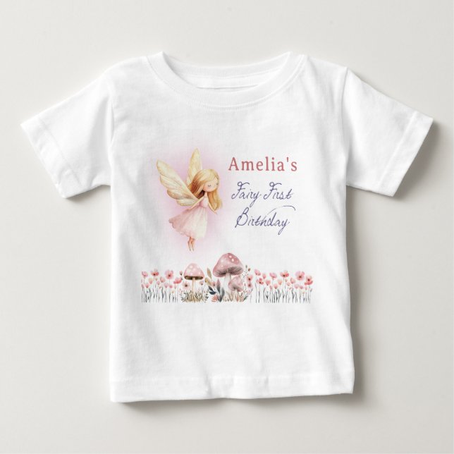Fairy First Girl's 1st Custom Birthday Party Baby T-Shirt (Front)