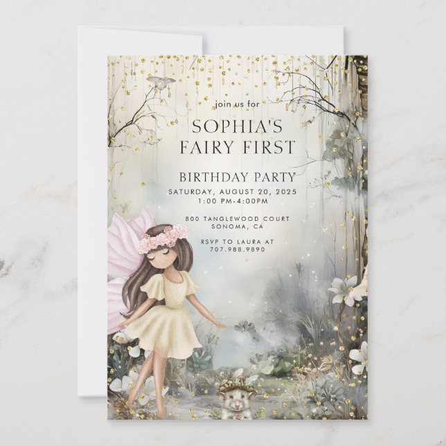 Fairy First Girl's Birthday Enchanted Forest Invitation (Front)