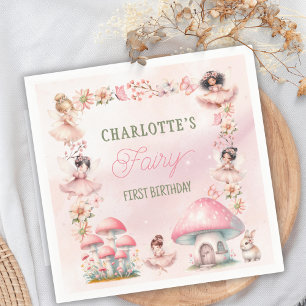 Fairy First Mushroom House Pink Birthday Napkin