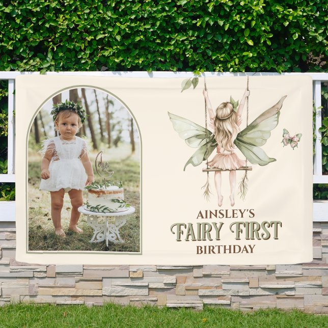 Fairy First Personalised Photo Pink 1st Birthday Banner (Creator Uploaded)