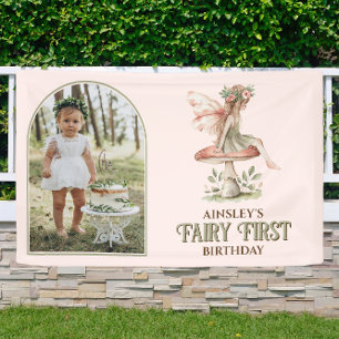 Fairy First Personalised Photo Pink 1st Birthday Banner