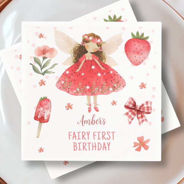 Fairy First Strawberry Fairy Birthday  Napkin (Creator Uploaded)
