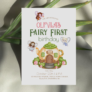 Fairy First Theme 1st Birthday Party Invitation