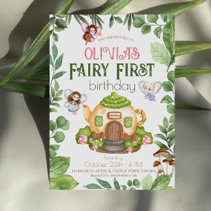 Fairy First Theme 1st Forest Birthday Party Invitation