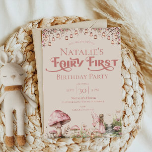 Fairy First Theme Girl's 1st Birthday Party Custom Invitation