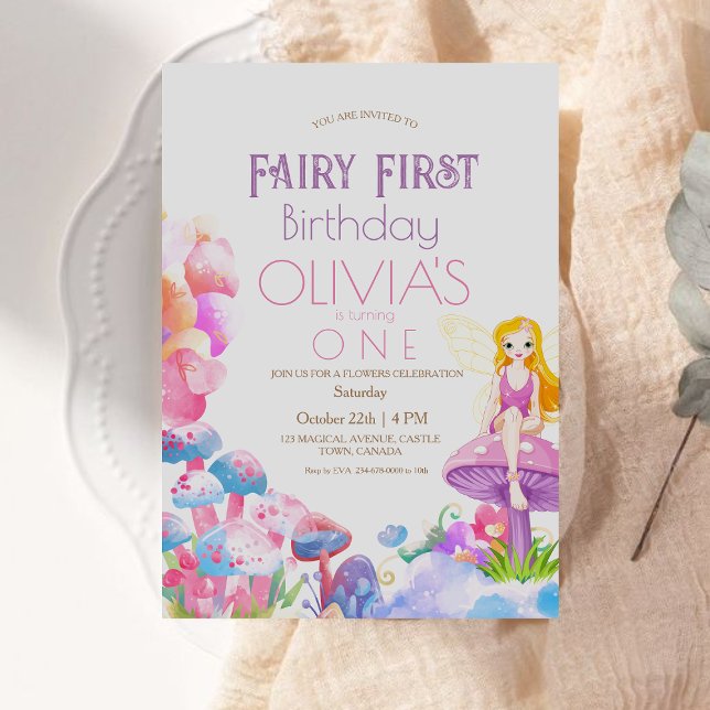 Fairy First Theme Mushroom 1st Birthday Party Invitation (Creator Uploaded)