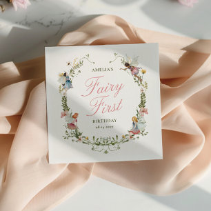 Fairy First Vintage Floral Birthday Napkin