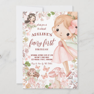 Fairy First Watercolor Floral Girls 1st Birthday