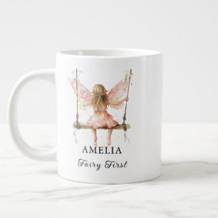Fairy First Watercolor Floral Girls 1st Birthday Large Coffee Mug