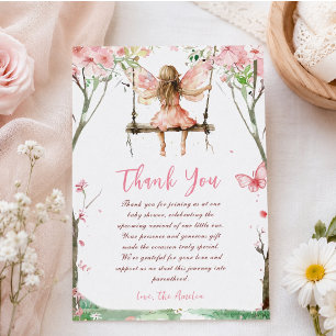 Fairy First Watercolor Floral Girls 1st Birthday Thank You Card