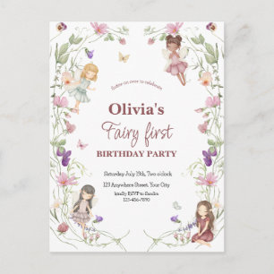 Fairy first whimsical Birthday invitation Postcard