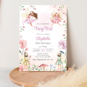 Fairy First Whimsical Floral 1st Birthday Invitation