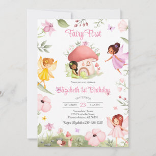Fairy First Whimsical Floral 1st Birthday Invitation