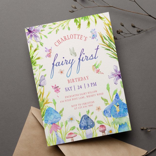 Fairy First Whimsical Watercolor Forest Birthday Invitation (Creator Uploaded)