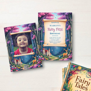 Fairy First Whimsical Woodland Castle 1st Birthday Invitation