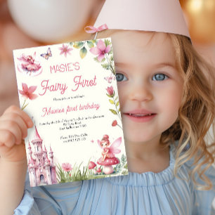 Fairy First Wildflower Watercolor 1st Birthday Invitation