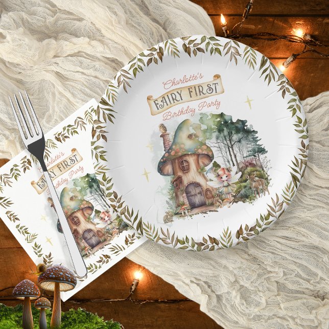 Fairy First Woodland Animals Mushroom 1st Birthday Napkin (Fairy First Woodland Animals Mushrooms Girl's 1st Birthday Party Paper Napkin (plates sold separate))