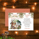 Fairy First Woodland Animals Mushroom 1st Birthday Thank You Card<br><div class="desc">A sweet little woodland fairy stands outside of her mushroom house among the mushrooms,  the forest and the woodland forest animals as greenery boughs drape gracefully on either side of her in this "Fairy First" girl's 1st Birthday Party composite design by Holiday Hearts Designs.</div>