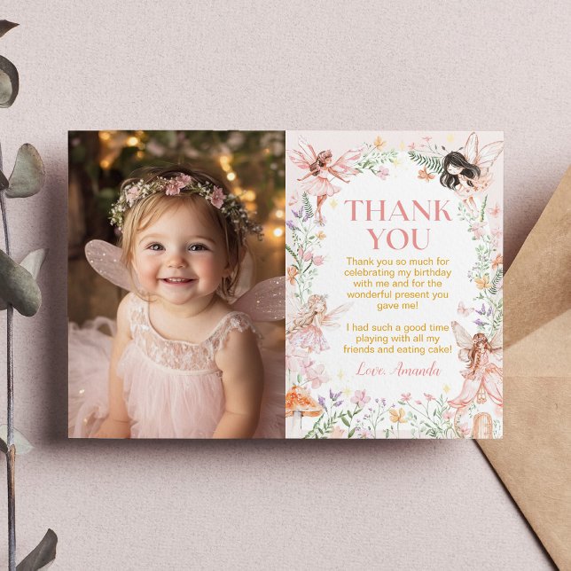 Fairy Floral Garden Birthday Photo Thank You Card (Creator Uploaded)