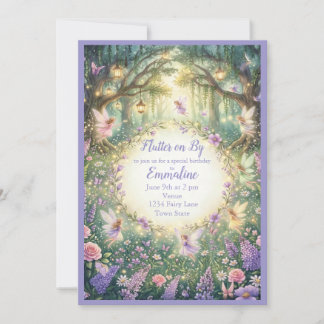 Fairy Floral Garden Purple Birthday Invitation