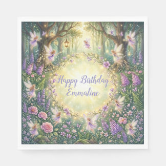 Fairy Floral Garden Purple Birthday Napkin