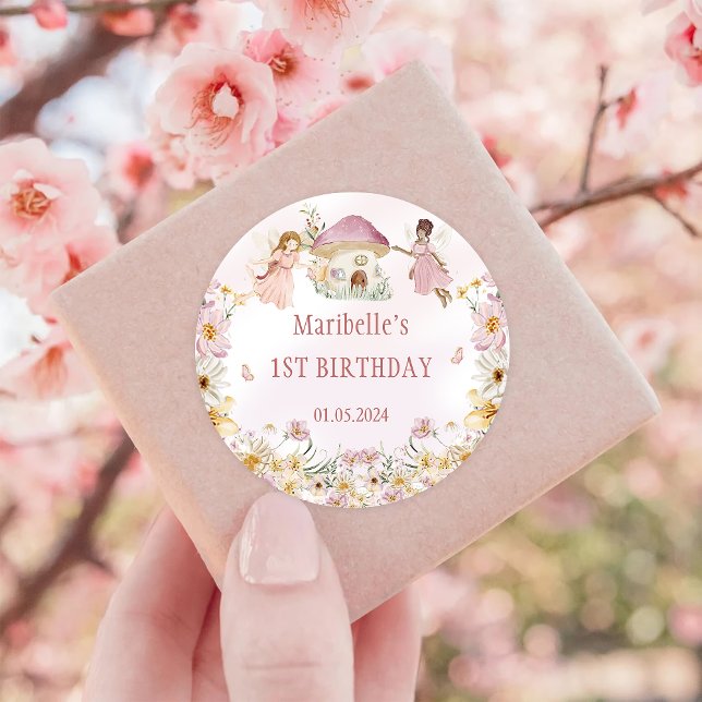 Fairy Floral Girl Birthday Party Classic Round Sticker (Creator Uploaded)