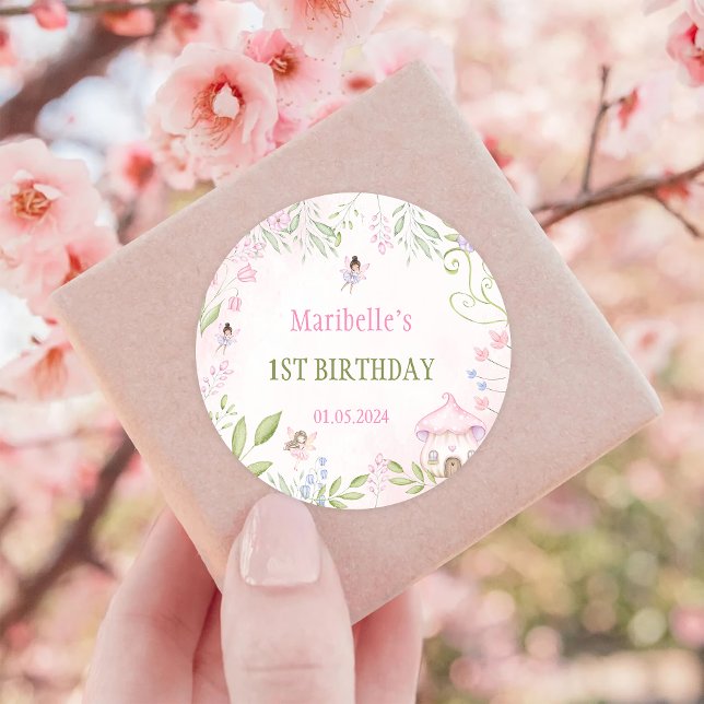 Fairy Floral Girl Birthday Party Classic Round Sticker (Creator Uploaded)