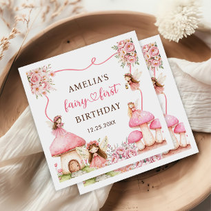 Fairy Floral Girls 1st Birthday Party Napkin