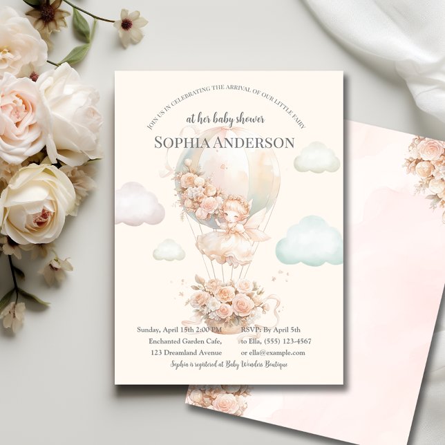 Fairy Floral Hot Air Balloon Baby Shower  Invitation (Creator Uploaded)